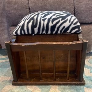 Vintage Cushioned zebra Print Wood Stool!
